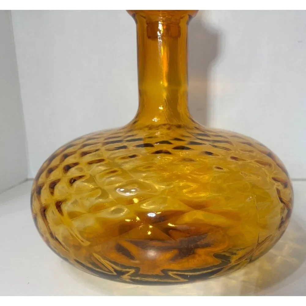 Vintage Empoli Deep Amber Genie Bottle Ship's Decanter with Stopper Quilted Opti - Picture 3 of 8